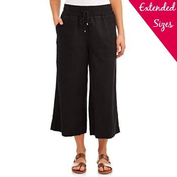 3/$30 Cropped Linen Pants, Black